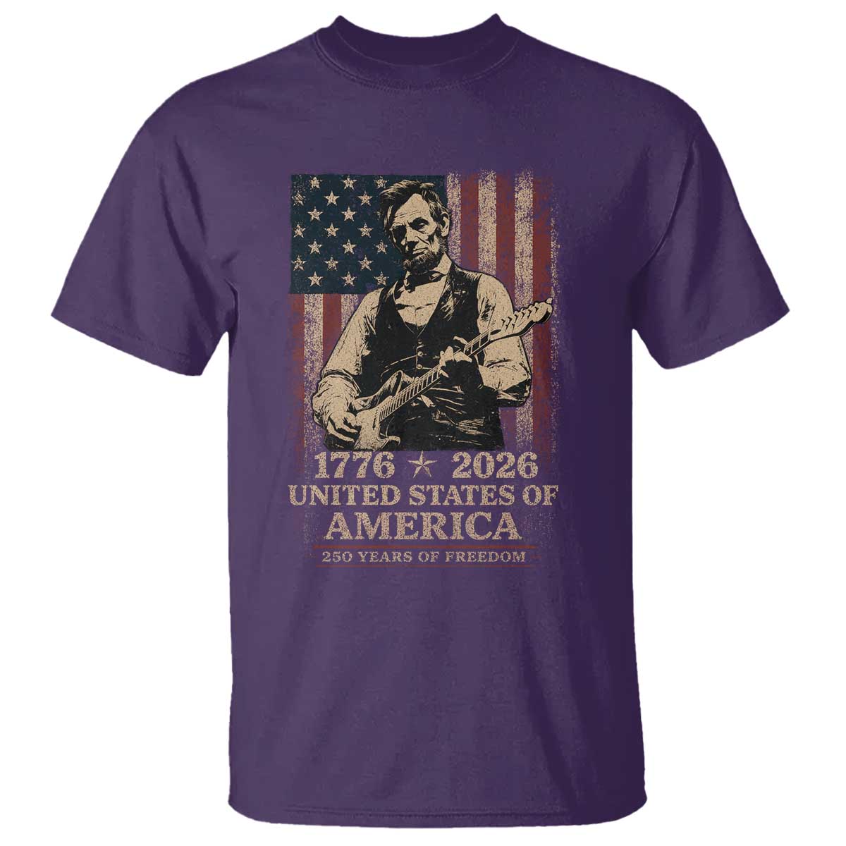 Vintage Abraham Lincoln Abe Lincoln Playing Guitar 250 Years T Shirt 1776 2026 Humor Patriotic USA Flag TS10 Purple Print Your Wear