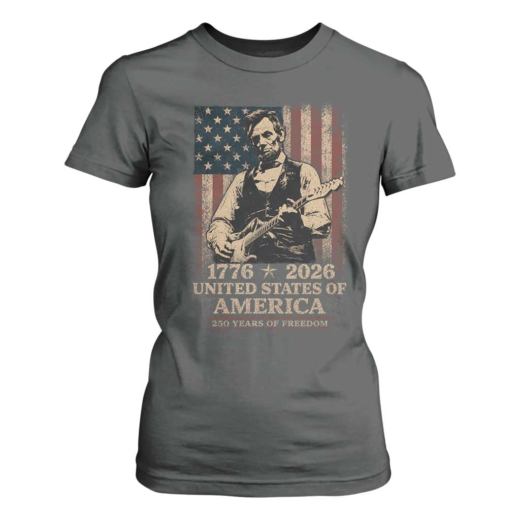 Vintage Abraham Lincoln Abe Lincoln Playing Guitar 250 Years T Shirt For Women 1776 2026 Humor Patriotic USA Flag TS10 Dark Heather Print Your Wear