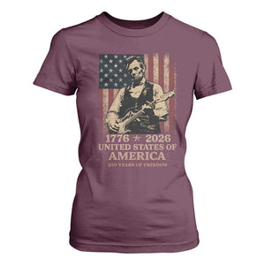 Vintage Abraham Lincoln Abe Lincoln Playing Guitar 250 Years T Shirt For Women 1776 2026 Humor Patriotic USA Flag TS10 Maroon Print Your Wear
