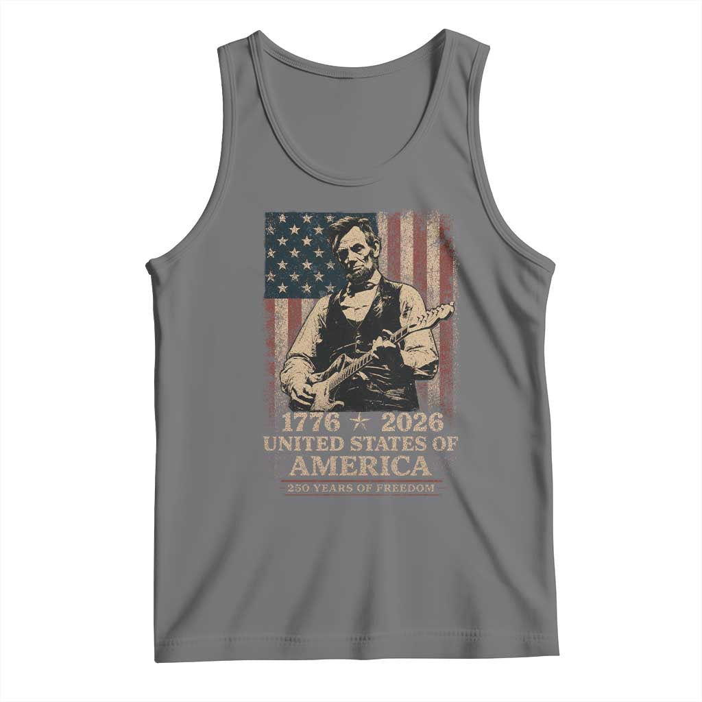Vintage Abraham Lincoln Abe Lincoln Playing Guitar 250 Years Tank Top 1776 2026 Humor Patriotic USA Flag TS10 Black Heather Print Your Wear