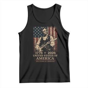 Vintage Abraham Lincoln Abe Lincoln Playing Guitar 250 Years Tank Top 1776 2026 Humor Patriotic USA Flag TS10 Black Print Your Wear