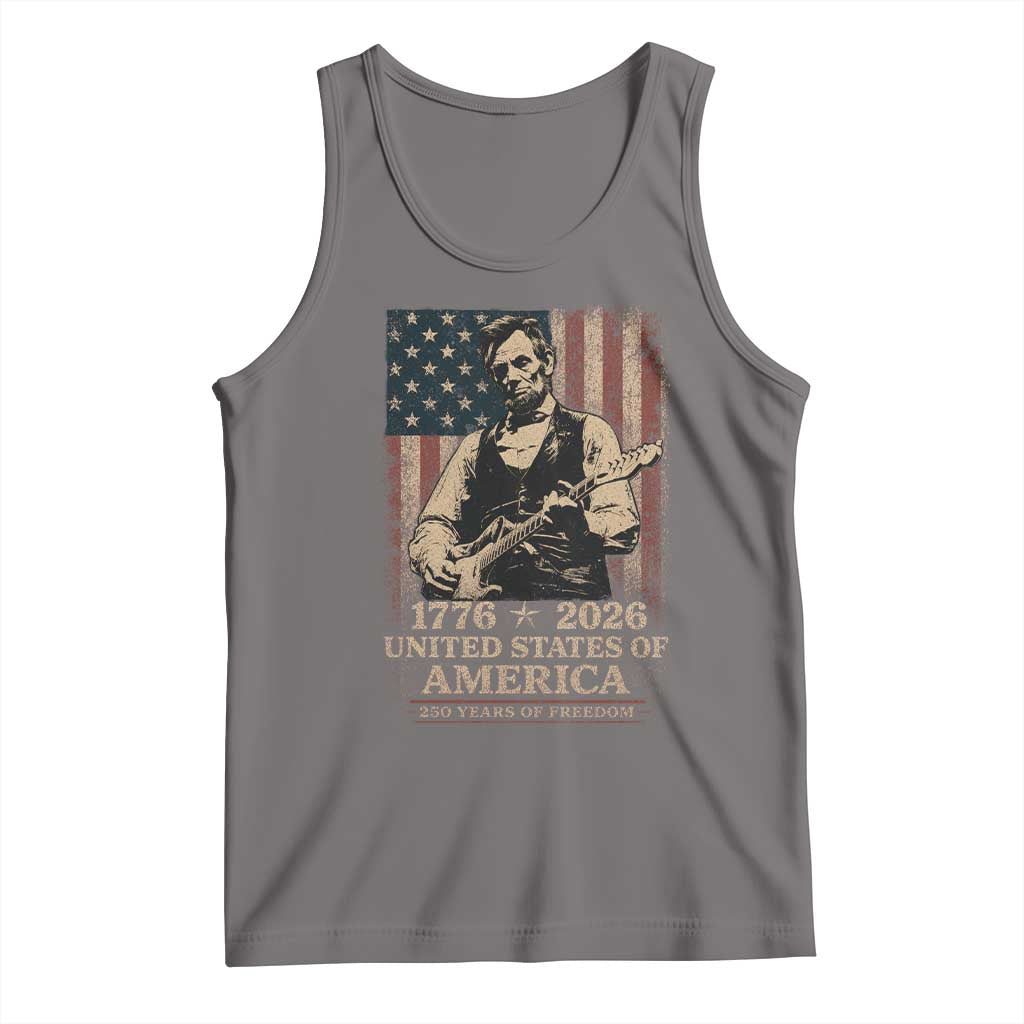 Vintage Abraham Lincoln Abe Lincoln Playing Guitar 250 Years Tank Top 1776 2026 Humor Patriotic USA Flag TS10 Deep Heather Print Your Wear