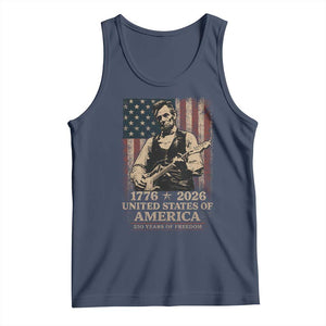 Vintage Abraham Lincoln Abe Lincoln Playing Guitar 250 Years Tank Top 1776 2026 Humor Patriotic USA Flag TS10 Navy Print Your Wear