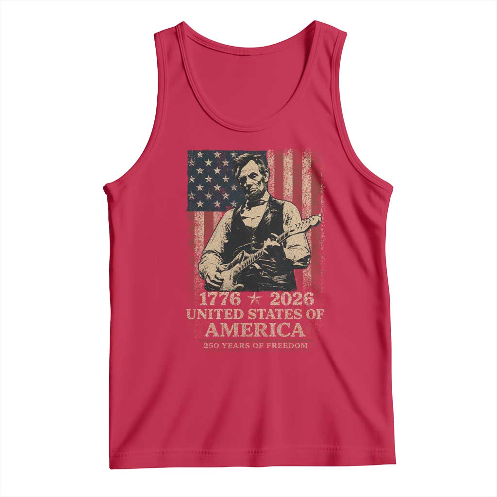 Vintage Abraham Lincoln Abe Lincoln Playing Guitar 250 Years Tank Top 1776 2026 Humor Patriotic USA Flag TS10 Red Print Your Wear