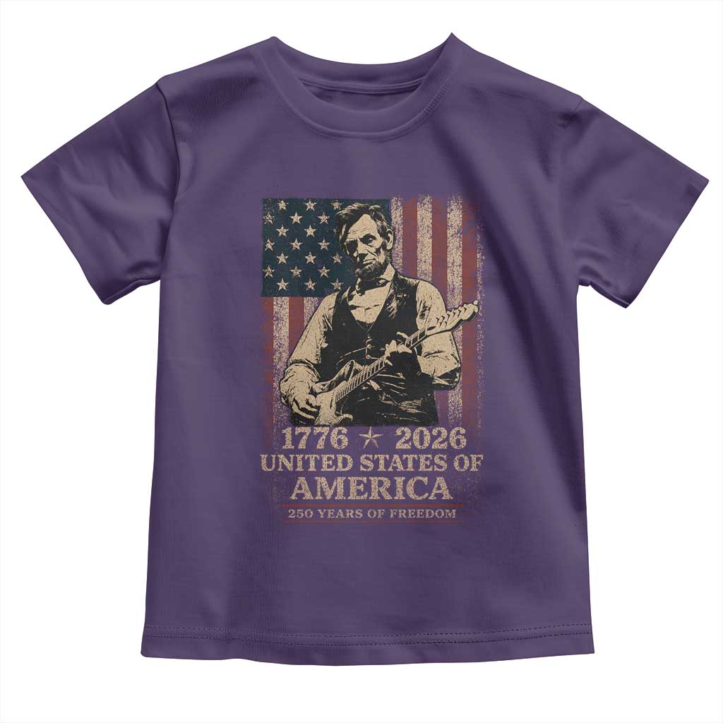 Vintage Abraham Lincoln Abe Lincoln Playing Guitar 250 Years Toddler T Shirt 1776 2026 Humor Patriotic USA Flag TS10 Purple Print Your Wear