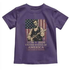 Vintage Abraham Lincoln Abe Lincoln Playing Guitar 250 Years Toddler T Shirt 1776 2026 Humor Patriotic USA Flag TS10 Purple Print Your Wear