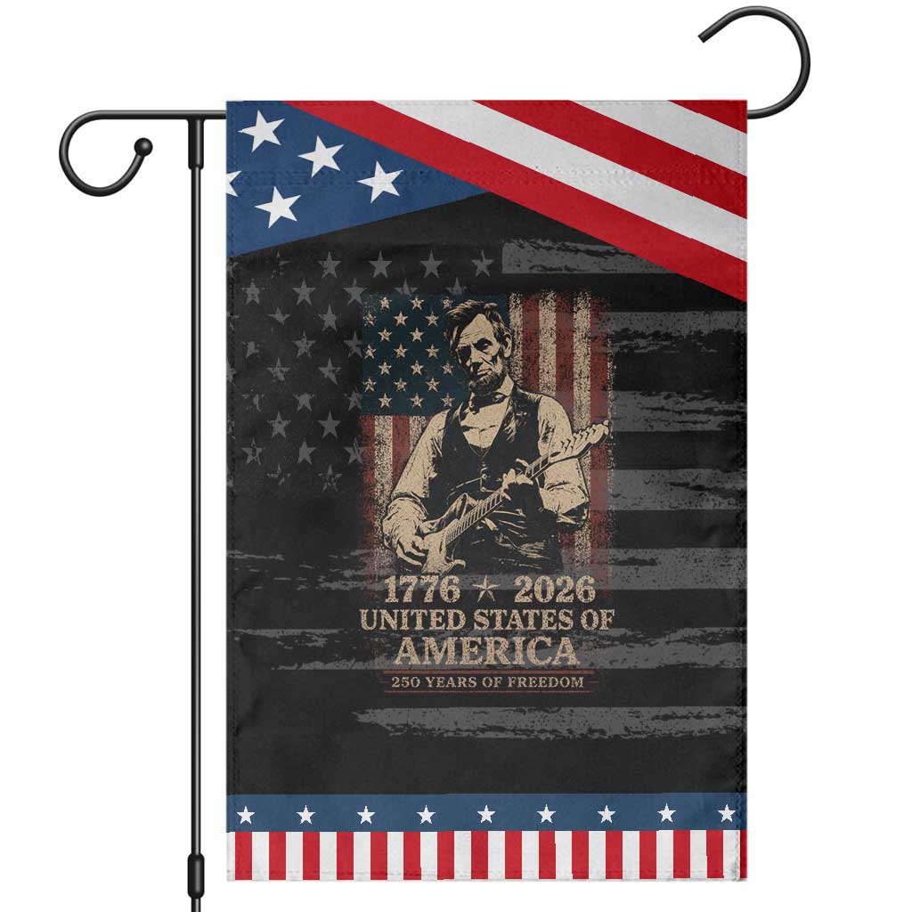 Vintage Abraham Lincoln Abe Lincoln Playing Guitar 250 Years Patriotic Garden Flag 1776 2026 Humor Patriotic USA Flag TS10 Distressed Black Blue Print Your Wear