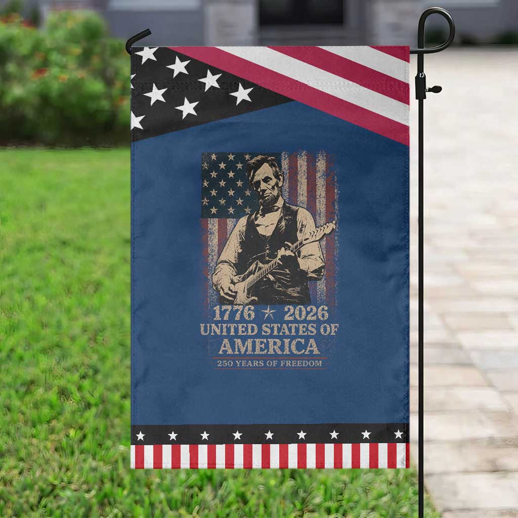 Vintage Abraham Lincoln Abe Lincoln Playing Guitar 250 Years Patriotic Garden Flag 1776 2026 Humor Patriotic USA Flag TS10 Classic Blue Black Print Your Wear