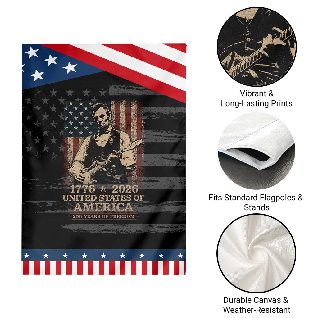 Vintage Abraham Lincoln Abe Lincoln Playing Guitar 250 Years Patriotic Garden Flag 1776 2026 Humor Patriotic USA Flag TS10 Print Your Wear