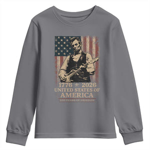 Vintage Abraham Lincoln Abe Lincoln Playing Guitar 250 Years Youth Sweatshirt 1776 2026 Humor Patriotic USA Flag TS10 Charcoal Print Your Wear
