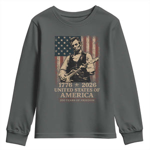 Vintage Abraham Lincoln Abe Lincoln Playing Guitar 250 Years Youth Sweatshirt 1776 2026 Humor Patriotic USA Flag TS10 Dark Heather Print Your Wear