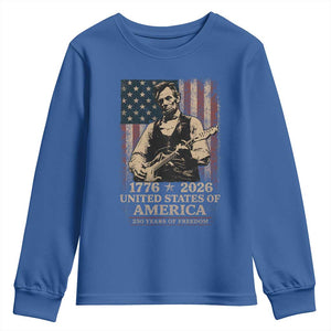 Vintage Abraham Lincoln Abe Lincoln Playing Guitar 250 Years Youth Sweatshirt 1776 2026 Humor Patriotic USA Flag TS10 Royal Blue Print Your Wear