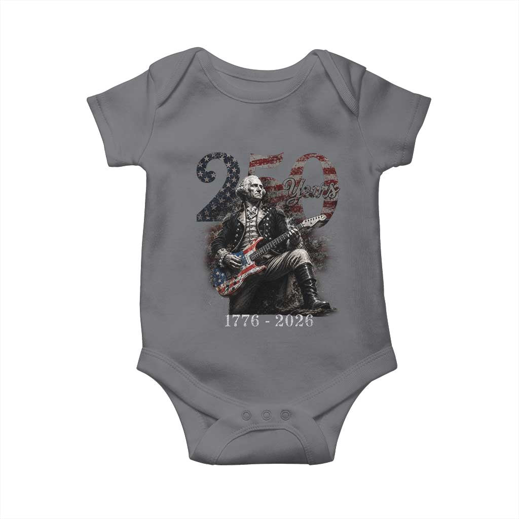 Vintage George Washington Playing Guitar 250 Years Baby Onesie 1776 2026 Humor Patriotic USA Flag TS10 Charcoal Print Your Wear
