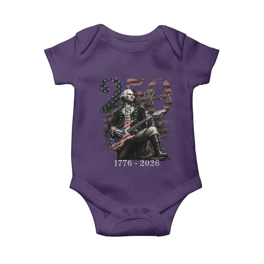 Vintage George Washington Playing Guitar 250 Years Baby Onesie 1776 2026 Humor Patriotic USA Flag TS10 Purple Print Your Wear