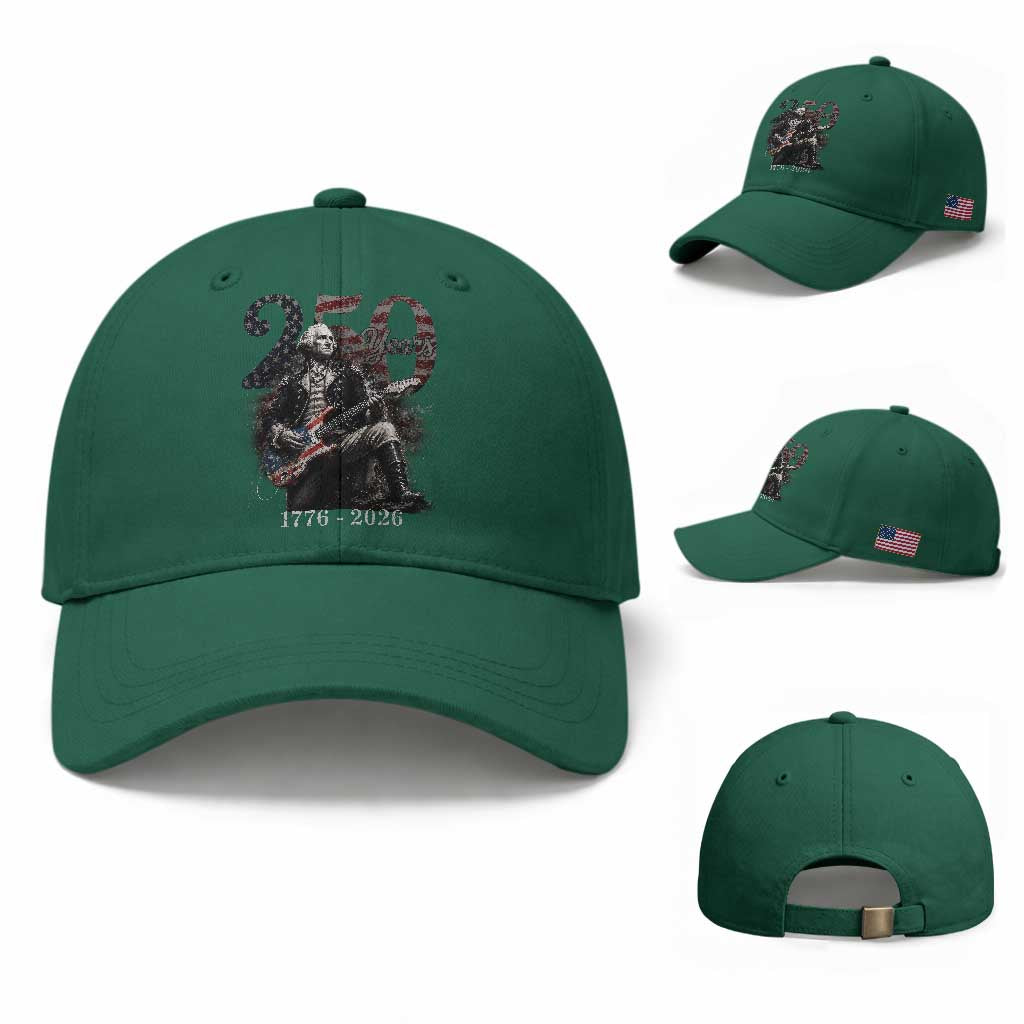 Vintage George Washington Playing Guitar 250 Years Baseball Cap 1776 2026 Humor Patriotic USA Flag TS10 Baseball Cap Universal Fit Irish Green Print Your Wear