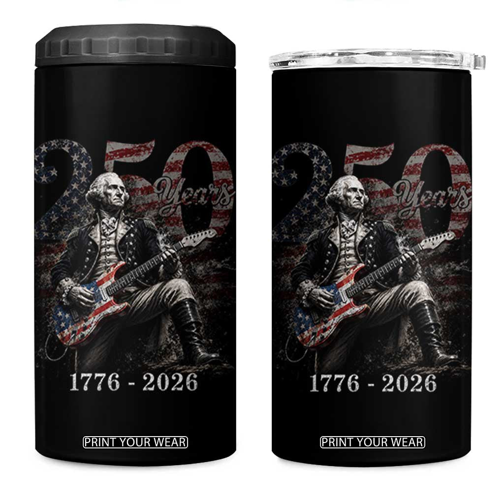 Vintage George Washington Playing Guitar 250 Years 4 in 1 Can Cooler Tumbler 1776 2026 Humor Patriotic USA Flag TS10 One Size: 16 oz Black Print Your Wear