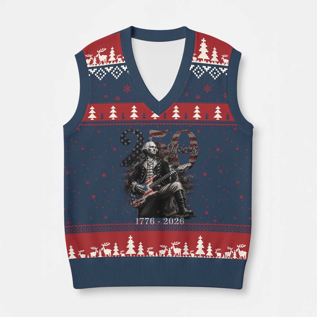 Vintage George Washington Playing Guitar 250 Years V-Neck Knit Sweater Vest 1776 2026 Humor Patriotic USA Flag TS10 Navy Red Print Your Wear