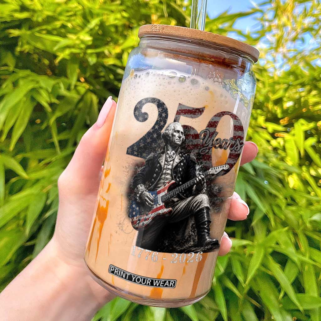 Vintage George Washington Playing Guitar 250 Years Glass Can 1776 2026 Humor Patriotic USA Flag TS10 Black Print Your Wear