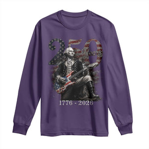 Vintage George Washington Playing Guitar 250 Years Long Sleeve Shirt 1776 2026 Humor Patriotic USA Flag TS10 Purple Print Your Wear