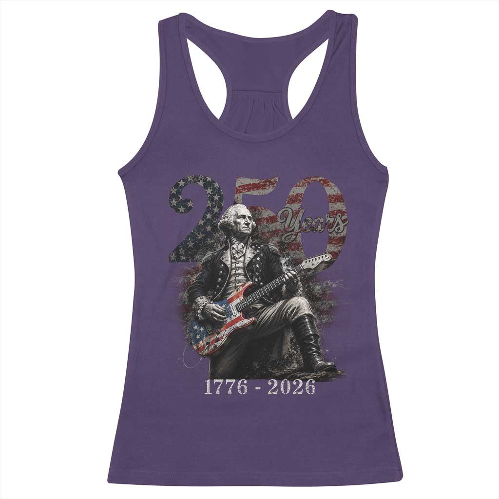 Vintage George Washington Playing Guitar 250 Years Racerback Tank Top 1776 2026 Humor Patriotic USA Flag TS10 Purple Print Your Wear