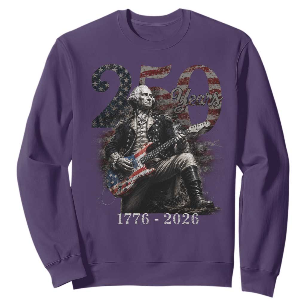 Vintage George Washington Playing Guitar 250 Years Sweatshirt 1776 2026 Humor Patriotic USA Flag TS10 Purple Print Your Wear