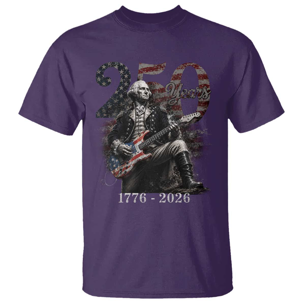 George Washington Playing Guitar – USA 250th Anniversary T-Shirt – Vintage Patriotic Humor Tee TS10 Purple Print Your Wear