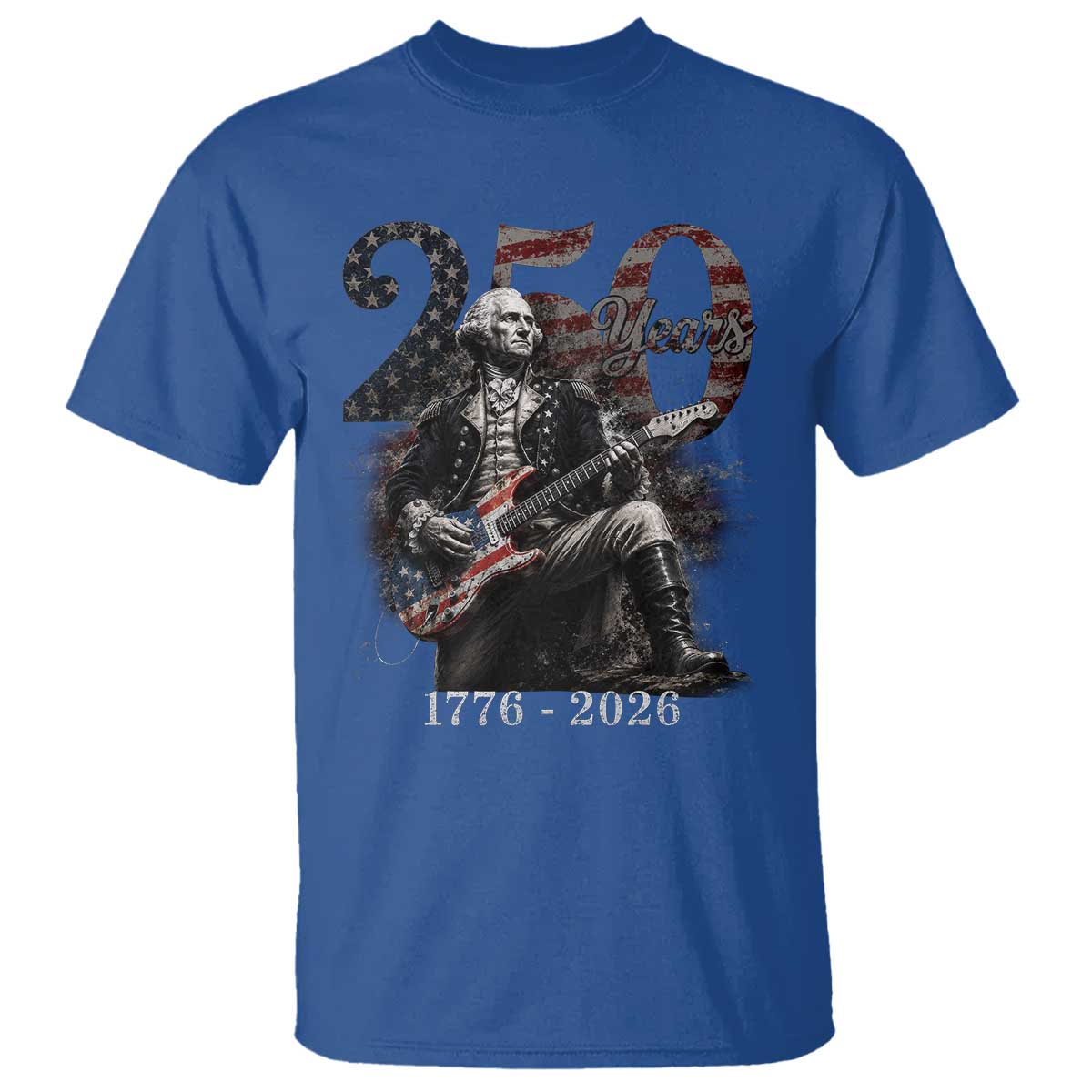 George Washington Playing Guitar – USA 250th Anniversary T-Shirt – Vintage Patriotic Humor Tee TS10 Royal Blue Print Your Wear