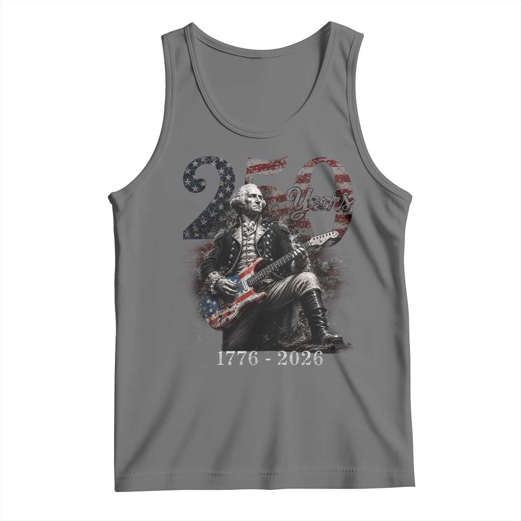 Vintage George Washington Playing Guitar 250 Years Tank Top 1776 2026 Humor Patriotic USA Flag TS10 Black Heather Print Your Wear