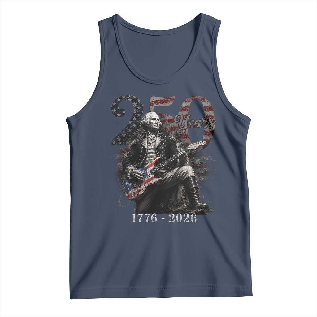 Vintage George Washington Playing Guitar 250 Years Tank Top 1776 2026 Humor Patriotic USA Flag TS10 Navy Print Your Wear