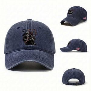 Vintage George Washington Playing Guitar 250 Years Washed Cotton Baseball Cap 1776 2026 Humor Patriotic USA Flag TS10 Washed Cap Universal Fit Navy Print Your Wear
