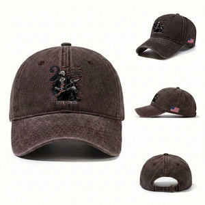 Vintage George Washington Playing Guitar 250 Years Washed Cotton Baseball Cap 1776 2026 Humor Patriotic USA Flag TS10 Washed Cap Universal Fit Dark Brown Print Your Wear