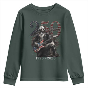 Vintage George Washington Playing Guitar 250 Years Youth Sweatshirt 1776 2026 Humor Patriotic USA Flag TS10 Dark Forest Green Print Your Wear