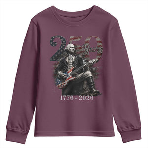 Vintage George Washington Playing Guitar 250 Years Youth Sweatshirt 1776 2026 Humor Patriotic USA Flag TS10 Maroon Print Your Wear