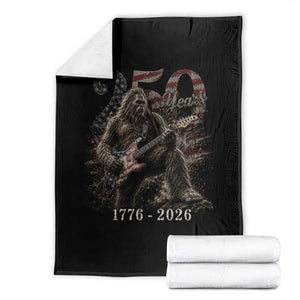 Vintage Bigfoot Playing Guitar 250 Years Throw Blanket 1776 2026 Bigfoot Patriotic USA Flag Sasquatch TS10 Black Print Your Wear