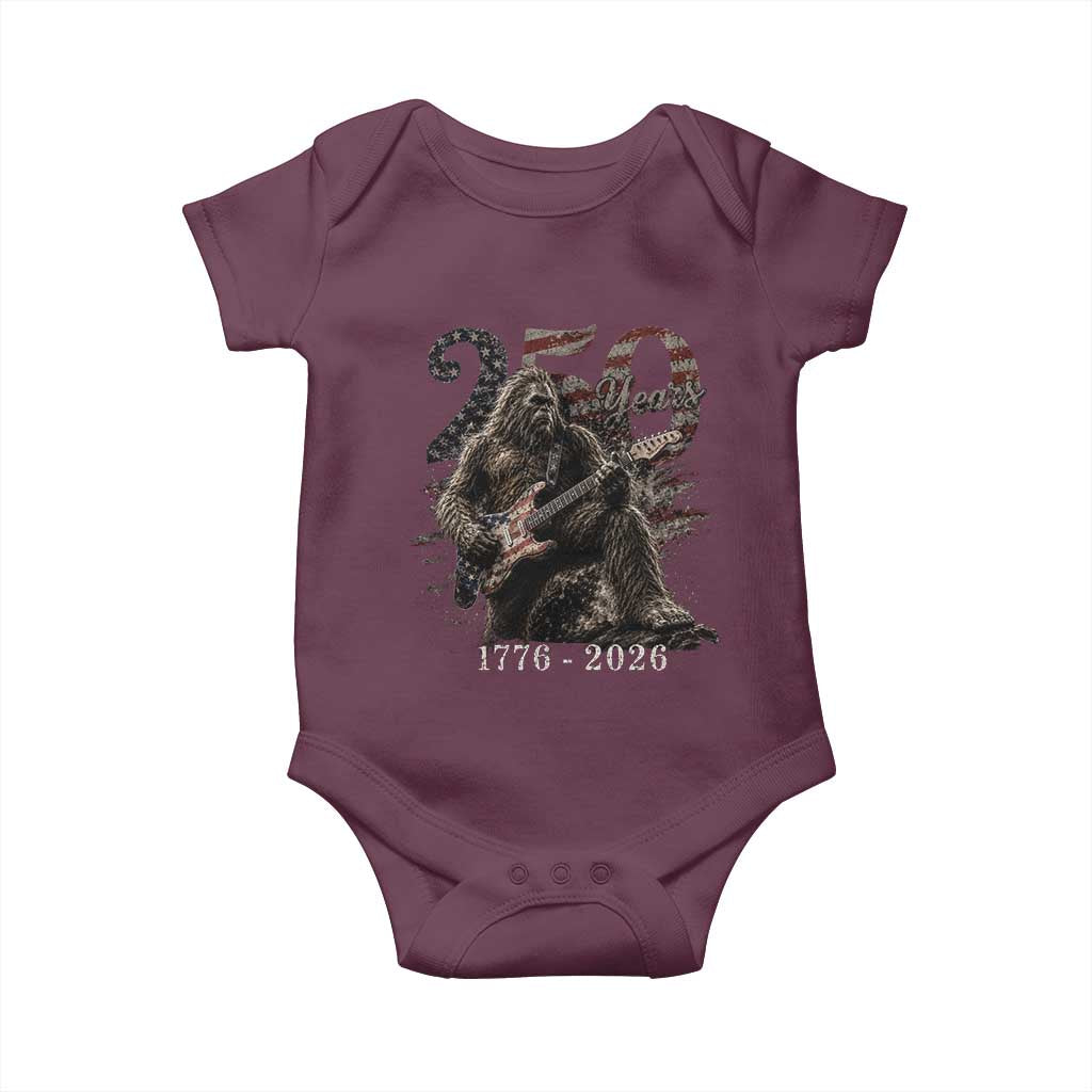 Vintage Bigfoot Playing Guitar 250 Years Baby Onesie 1776 2026 Bigfoot Patriotic USA Flag Sasquatch TS10 Maroon Print Your Wear