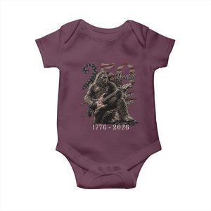 Vintage Bigfoot Playing Guitar 250 Years Baby Onesie 1776 2026 Bigfoot Patriotic USA Flag Sasquatch TS10 Maroon Print Your Wear