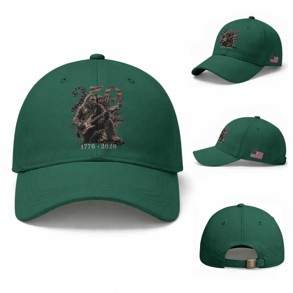 Vintage Bigfoot Playing Guitar 250 Years Baseball Cap 1776 2026 Bigfoot Patriotic USA Flag Sasquatch