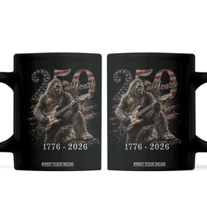 Vintage Bigfoot Playing Guitar 250 Years Coffee Mug 1776 2026 Bigfoot Patriotic USA Flag Sasquatch TS10 Black Print Your Wear