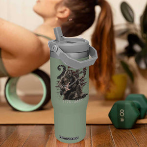 Vintage Bigfoot Playing Guitar 250 Years Flip Straw Tumbler 1776 2026 Bigfoot Patriotic USA Flag Sasquatch TS10 One Size: 30 oz Moss Green Print Your Wear