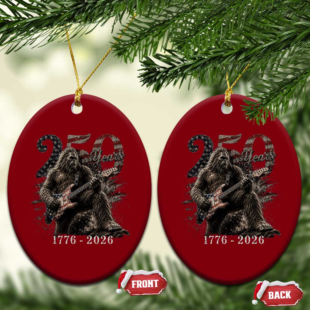 Vintage Bigfoot Playing Guitar 250 Years Ceramic Ornament 1776 2026 Bigfoot Patriotic USA Flag Sasquatch TS10 Print Your Wear