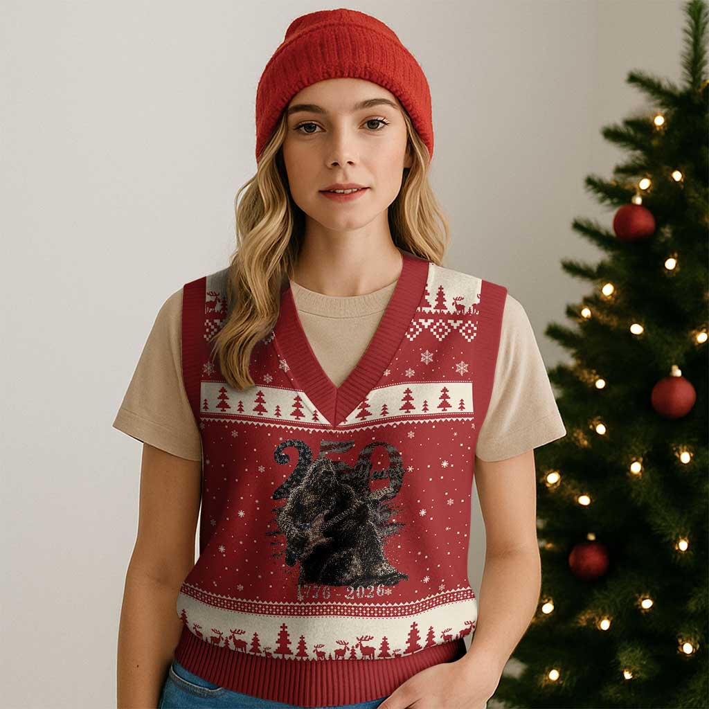 Vintage Bigfoot Playing Guitar 250 Years V-Neck Knit Sweater Vest 1776 2026 Bigfoot Patriotic USA Flag Sasquatch TS10 Red Beige Print Your Wear