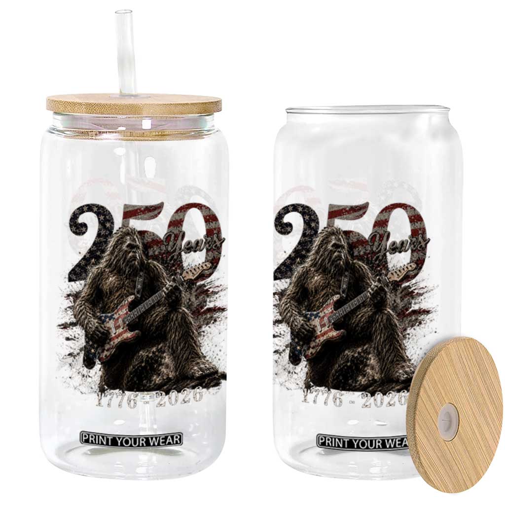 Vintage Bigfoot Playing Guitar 250 Years Glass Can 1776 2026 Bigfoot Patriotic USA Flag Sasquatch TS10 Print Your Wear