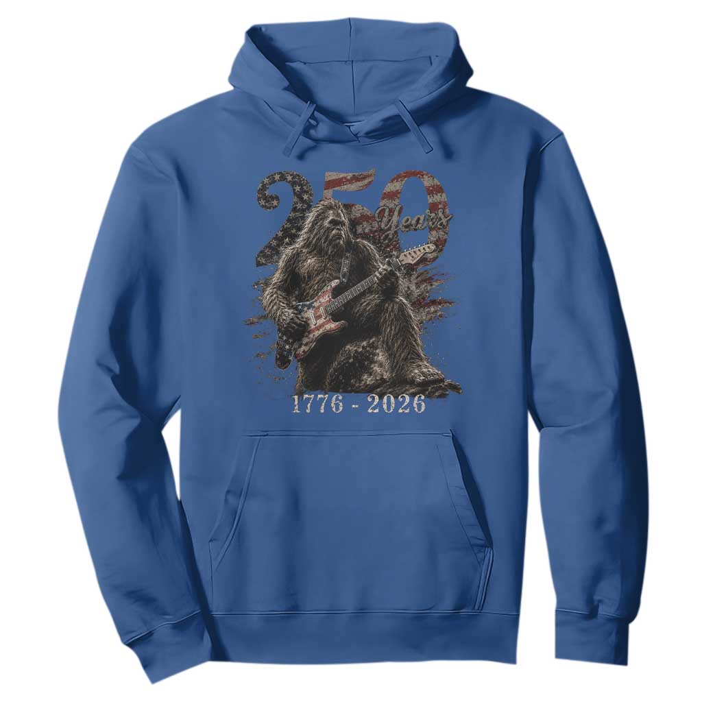 Vintage Bigfoot Playing Guitar 250 Years Hoodie 1776 2026 Bigfoot Patriotic USA Flag Sasquatch TS10 Royal Blue Print Your Wear