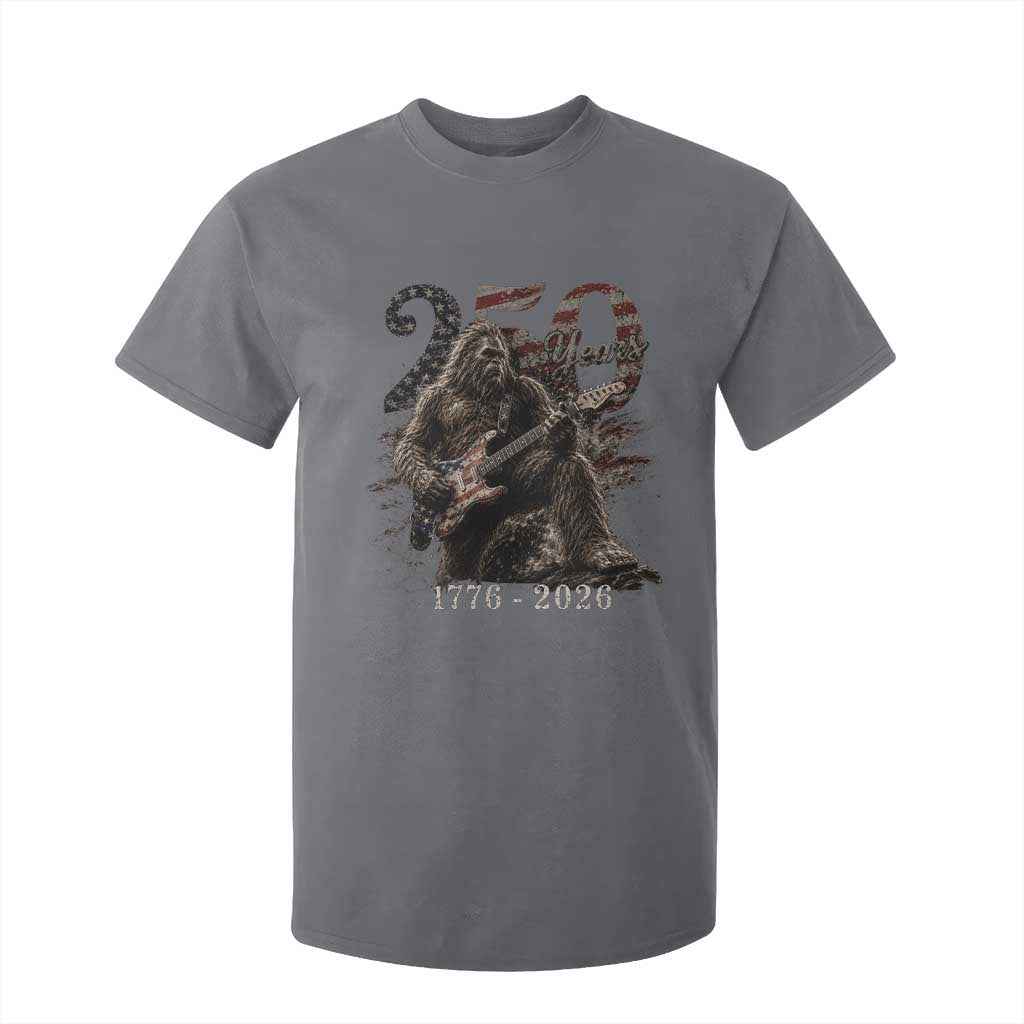 Vintage Bigfoot Playing Guitar 250 Years T Shirt For Kid 1776 2026 Bigfoot Patriotic USA Flag Sasquatch TS10 Charcoal Print Your Wear