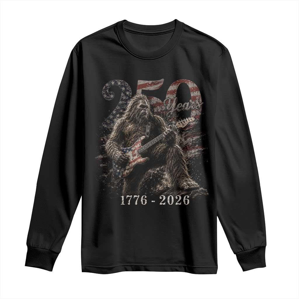 Vintage Bigfoot Playing Guitar 250 Years Long Sleeve Shirt 1776 2026 Bigfoot Patriotic USA Flag Sasquatch TS10 Black Print Your Wear