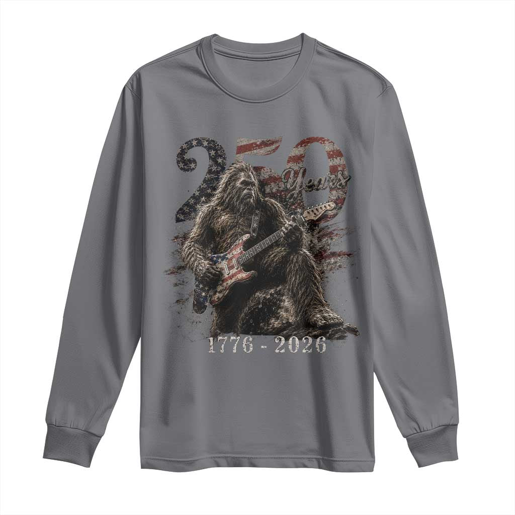 Vintage Bigfoot Playing Guitar 250 Years Long Sleeve Shirt 1776 2026 Bigfoot Patriotic USA Flag Sasquatch TS10 Charcoal Print Your Wear