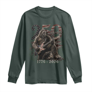 Vintage Bigfoot Playing Guitar 250 Years Long Sleeve Shirt 1776 2026 Bigfoot Patriotic USA Flag Sasquatch TS10 Dark Forest Green Print Your Wear