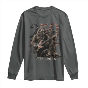 Vintage Bigfoot Playing Guitar 250 Years Long Sleeve Shirt 1776 2026 Bigfoot Patriotic USA Flag Sasquatch TS10 Dark Heather Print Your Wear