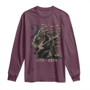Vintage Bigfoot Playing Guitar 250 Years Long Sleeve Shirt 1776 2026 Bigfoot Patriotic USA Flag Sasquatch TS10 Maroon Print Your Wear