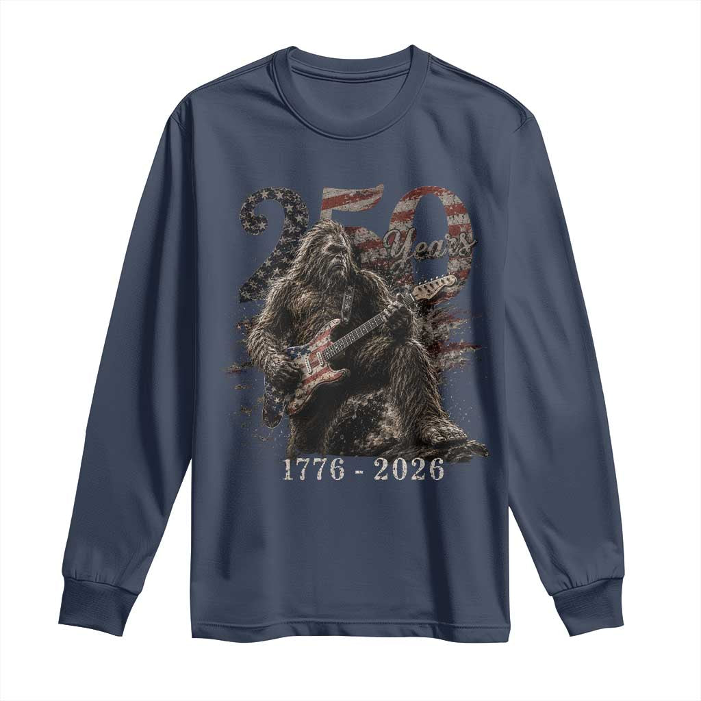 Vintage Bigfoot Playing Guitar 250 Years Long Sleeve Shirt 1776 2026 Bigfoot Patriotic USA Flag Sasquatch TS10 Navy Print Your Wear